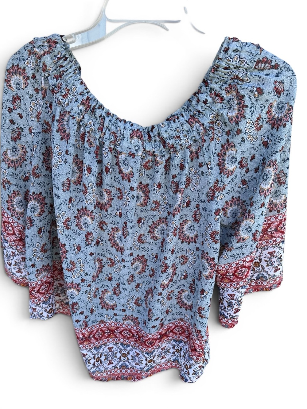 Knox Rose Floral Off-Shoulder Peasant Top - Light Blue - Picture 3 of 3